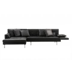 Brühl-Amber-Ecksofa-Leder schwarz-Ausrichtung links-verchromt glänzend-Ansicht vorne-Schlafsofa Shop
 Brühl-Amber-Ecksofa-Leder schwarz-Ausrichtung links-verchromt glänzend-Ansicht vorne-Schlafsofa Shop